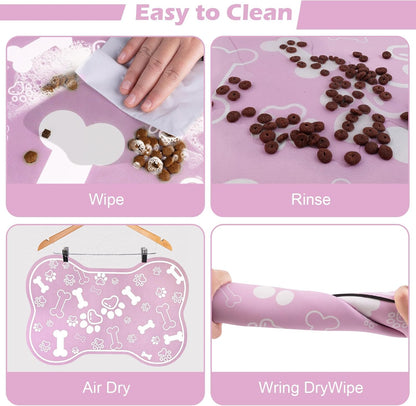 Dog Cat Mat for Food and Water,Rapid Absorbent Pet Feeding Mat, Bone Shaped Dog Placemat Bowl Mat with Rubber Backing,No Stains Pet Food Mats Indoor, Pet Accessories Supplies,Pink 17"×29"