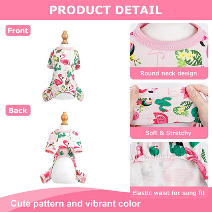 Dog Pajamas Pjs Summer Dog Clothes for Small Dogs Girl - Boy - Medium Size Dogs, Soft Stretchy Puppy Clothes Doggie Onesies Fall Cat Pet Jammies Outfit Tropical Flamingo, Pink