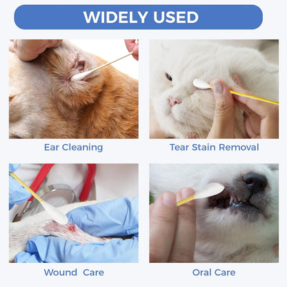 GOLD HONEY 6 Inch Large Cotton Swabs, 100PCS Dog Ear Swabs with Bamboo Handle for Dogs, Pet-Specific, Gentle Design, Lint-Free, Canine Cotton Stick Ear Cleaning