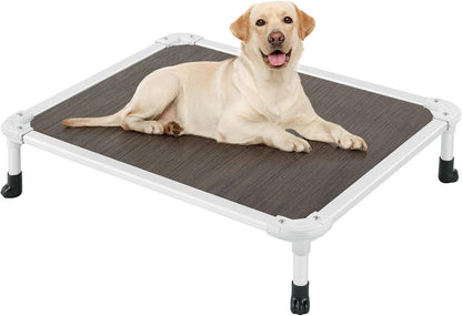 Veehoo Chew Proof Elevated Dog Bed - Cooling Raised Pet Cot - Silver Aluminum Frame and Durable Textilene Mesh Fabric, Unique Designed No-Slip Feet for Indoor or Outdoor Use, Brown, Medium, CWC2003