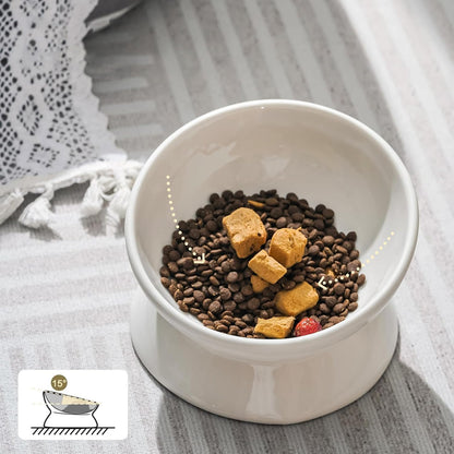 YINGFAN Elevated Cat Bowls, 5oz Ceramic Raised Cat Bowl for Cats/Kittens with Tilted Design, Porcelain Cats Feeding Dishes for Food/Water, Anti Vomit, Microwave & Dishwasher Safe (Light White)