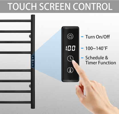 KEG Smart WiFi Towel Warmer Wall Mounted with Built-in Timer and Temperature Adjust Control, 8 Bars Electric Stainless Steel Heated Towel Racks for Bathroom Black