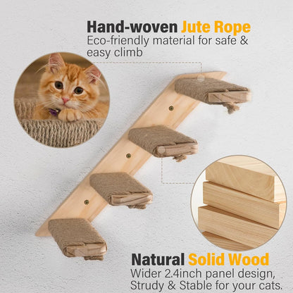4-Step Cat Wall Shelves and Stairs With Sisal Rope - Improved & Stronger Tree Supplies, Large, Brownish White