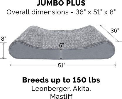 Furhaven Orthopedic Dog Bed for Large Dogs w/ Removable Washable Cover, For Dogs Up to 150 lbs - Ultra Plush Faux Fur & Suede Luxe Lounger Contour Mattress - Gray, Jumbo Plus/XXL