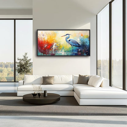 Extra Large Framed Abstract Heron Wall Art,Oversized Colorful Graffiti Heron Wall Decor Pictures for Living Room,Canvas Print Painting Modern Artwork Bedroom Office Bathroom Home Decor 60L x 30W