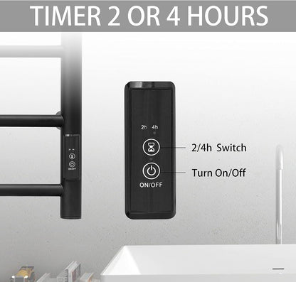 KEG Towel Warmer Wall Mounted with Built-in Timer 8 Bars Electric Stainless Steel Heated Towel Racks for Bathroom, Hot Plug-in Bath Towel Heater Matte Black (TW-8-MB)