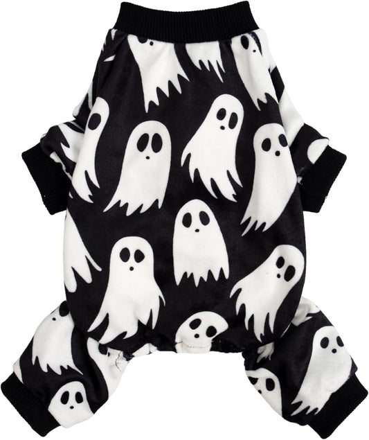 Fitwarm Halloween Ghost Dog Pajamas, Funny Halloween Costumes for Dogs, Fleece Dog Onesie with Feet, Doggy Clothes for Small Dogs Boy Girl, Pet Apparel, Black, White, XS