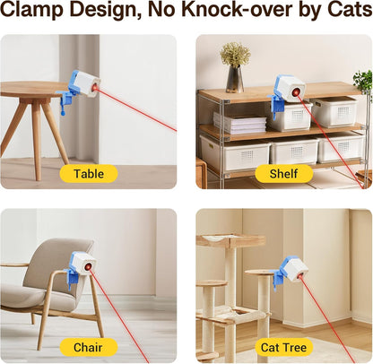 Potaroma Truly Random Cat Laser Toys, No Knock-Over Clamp, Automatic Chargeable Interactive Kitten Toy Indoor Exercise for All Breeds, Light Blue White