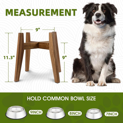 Solid Acacia Hardwood Elevated Dog Bowl Stand, Raised Feeder for Medium & Large Dogs, Fits up to 9″ Bowls, Improves Posture and Reduces Neck Strain, Stand Only