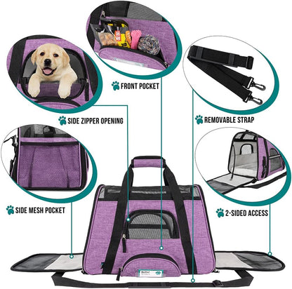 PetAmi Airline Approved Pet Carrier for Cat, Soft Sided Dog Carrier for Small Dog, Cat Travel Supply Accessories Indoor Cat, Ventilated Pet Carrying Bag Medium Large Kitten Puppy, Small Heather Purple