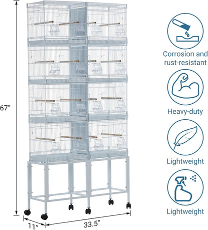 Lot-4 Breeding Bird Cage, Parrot Cage, Stackable Center Divided Breeder,Seperate Removable Tray, Removable Divider, Lockable Caster, for Birds and Finch
