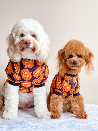 Fitwarm Halloween Pumpkin Dog Pajamas, Funny Dog Winter Clothes for Small Dogs Girl Boy, Pet Jumpsuit, Cat Halloween Costumes with Feet, Lightweight Velvet, Black, Orange, XL