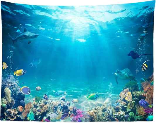 Loccor Underwater World Tapestry Blue Ocean Wall Hanging Under the Sea Coral Reef Wall Tapestry