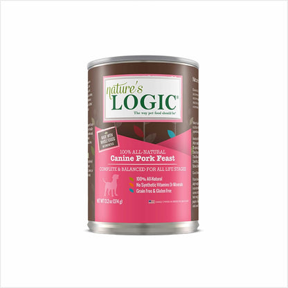 Nature's Logic Grain-Free Canned Dog Food - 95% Animal Proteins - 100% Natural Wet Dog Food Cans - No Common Allergens - All Life Stages - Ideal for Sensitive Dogs - Pork (13.2 oz, 12 Pack)