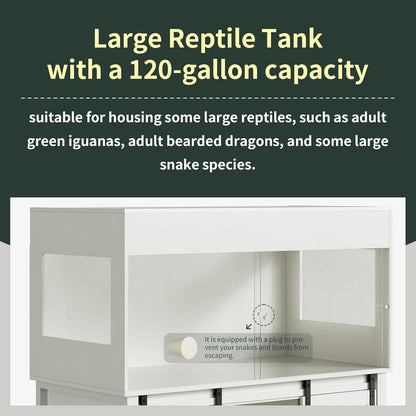 120 Gallon Reptile Terrarium with Stand, 4x2x2 Bearded Dragon Enclosure for Snakes Lizards, Large Vivarium Tank with Storage Cabinet, Acrylic Doors, Mesh Lid, Power Outlet White PX04RTWW
