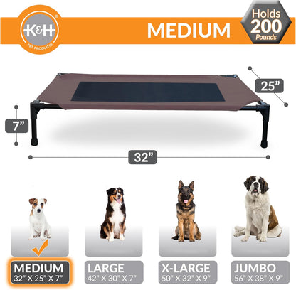 K&H Pet Products Outdoor Elevated Dog Cot, Breathable Cooling Elevated Cot Hammock Pet Bed for Medium Dogs, Washable Mesh Cover, Raised Metal Frame, Collapsible, Portable - Medium 32 X 25 Chocolate