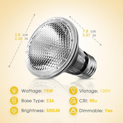 Reptile Heat Bulb [2 Pack], Reptile Light Bulbs 75W UVA UVB, Dimmable Heat Lamp Bulbs Basking Spot Light Bulb for Reptiles, Amphibian, Bearded Dragon, Lizard, Chicken