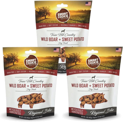 Smart Cookie All Natural Dog Treats - Wild Boar & Sweet Potato - Training Treats for Dogs with Allergies, Sensitive Stomachs - Soft Dog Treats, Chewy, Grain Free, Made in USA - 5oz Bag, Pack of 3