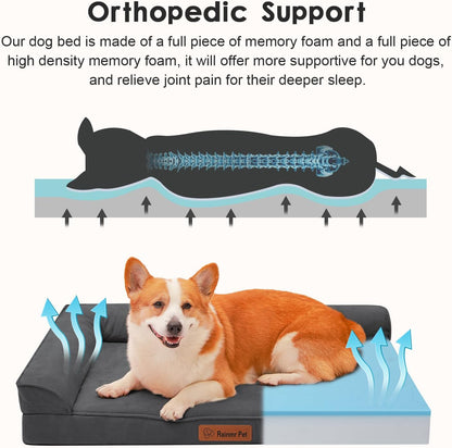 Upgraded Large Dog Bed, 3" Memory Foam with Waterproof Liner, Chew Resistant Microsuede Cover, Removable and Washable, for Indoor, Outdoor, and Car Use, Nonskid Base, 41x27 Inches XL Dark Grey