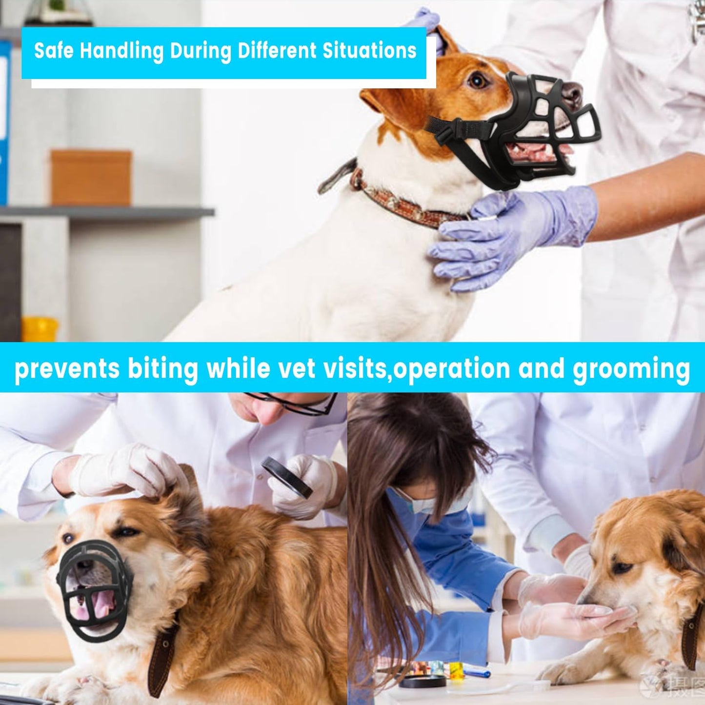 Basket Muzzle Allows Panting Drinking - Anti Biting Chewing, Sturdy Lightweight, Suitable for Grooming Trimming Training, Small Medium Large Dogs (Black, Size 4)