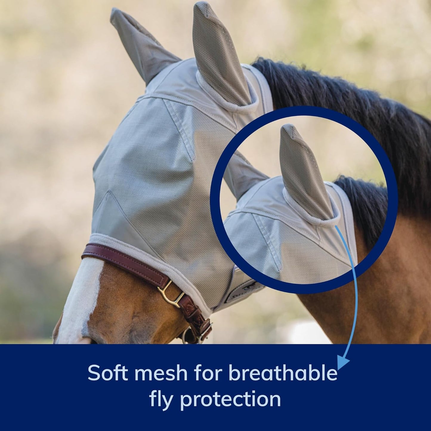 SmartEquine Fly Mask with UV Protection, Ears, and Mesh | Wide Secure Closure | UV Fly Mask for Horses (Cob)