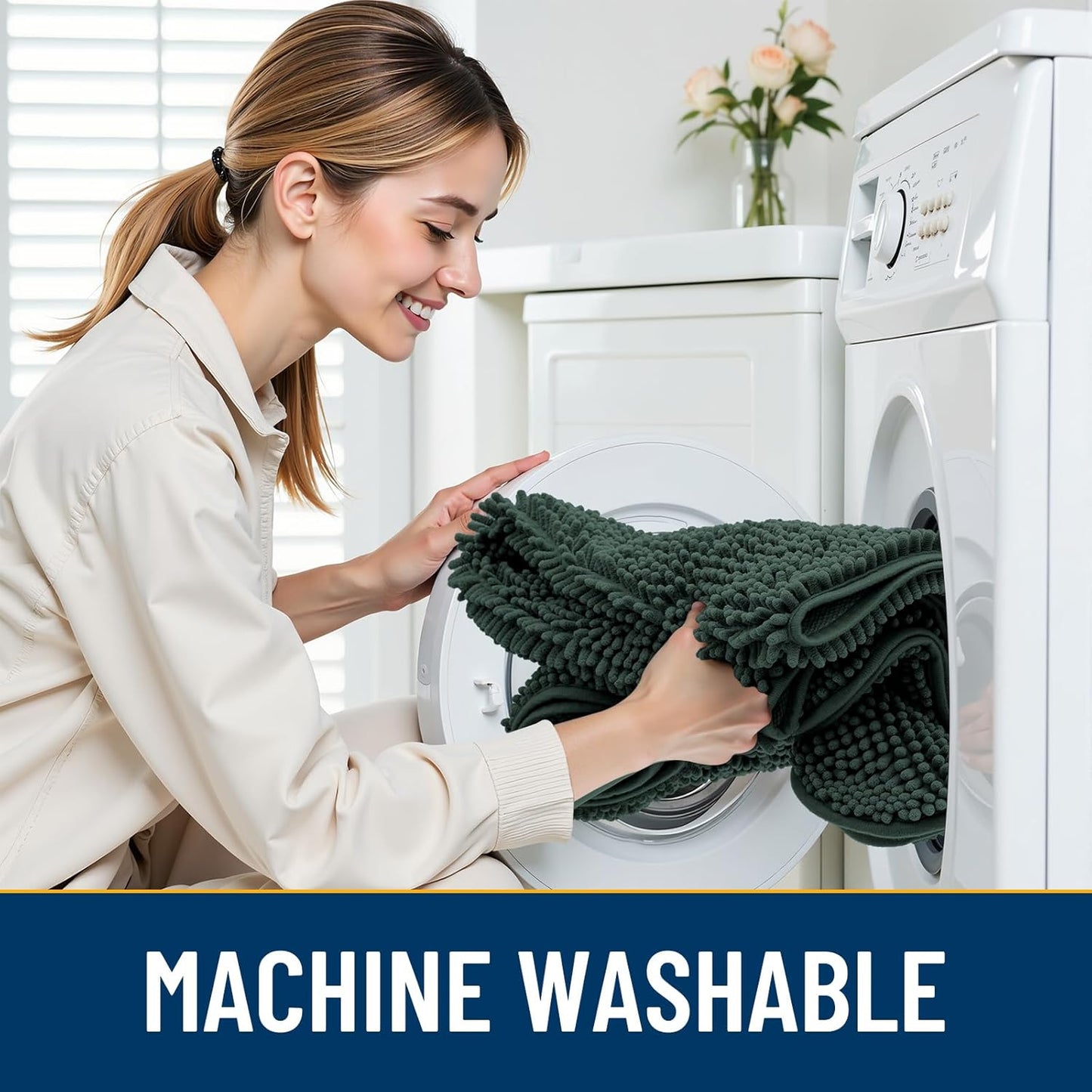 Smiry Dog Door Mat for Muddy Paws 48x30, Absorbs Moisture and Dirt Doormat, Non-Slip Washable Quick Dry Chenille Front Door Mat Indoor Entrance, Entryway Carpet for Inside Floor, Green