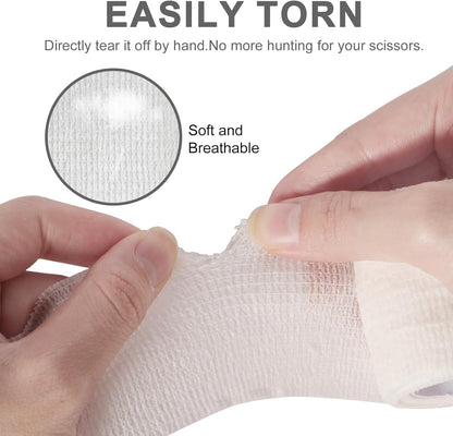 24 Pack Self Adhesive Bandage Wrap 2 Inch, White Medical Tape Elastic Cohesive Bandage Rolls Self Adherent, Self Sticking Tape First Aid Gauze for Sports, Leg, Knee, Ankle, Swelling, Wrist Sprains