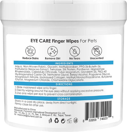 Mooncat Pet Eye Wipes for Dogs & Cats - Gentle Finger Cot Design for Easy Cleaning Tear Stains & Goop Cleaning - 40counts