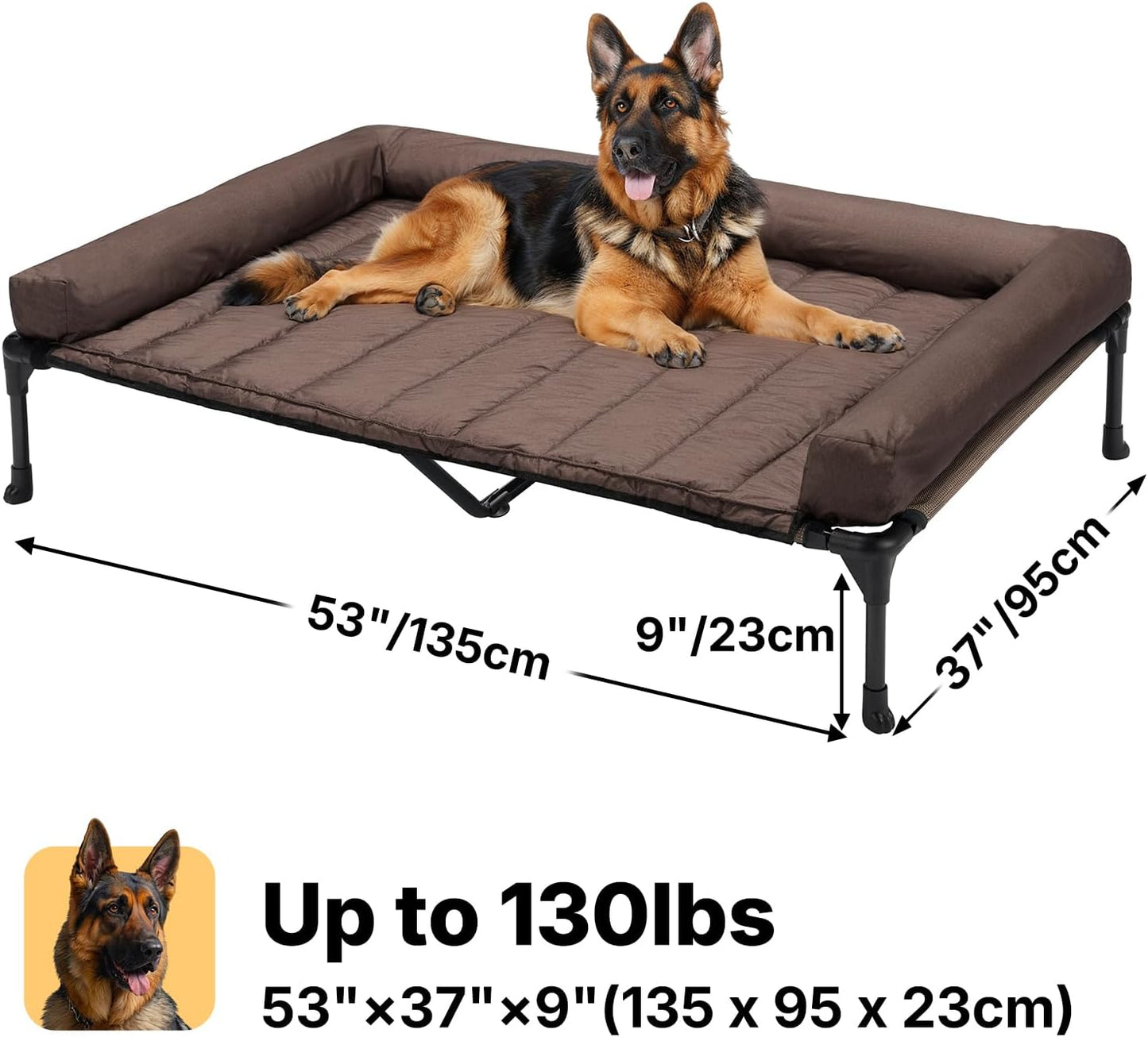 Veehoo Cooling Elevated Dog Bed Add Removable Waterproof Bolster Cushion Mat, Raised Pet Cot with Breathable Teslin Mesh, No-Slip Feet, Dog Couch Bed for Indoor Outdoor, 53 inches, Brown