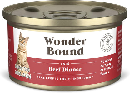 Amazon Brand - Wonder Bound Wet Cat Food, Paté, No Added Grain, 3 oz cans, Pack of 24 (Beef)