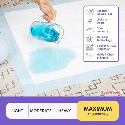 PETSWORLD Mega-Sized Dog Pee Pads (40" x 99") – 4XL Gigantic Pet Piddle Pads for Puppy Training, Incontinence – with Adhesive Sticky Tape – Leak Proof, 5-Layer Protection (160 Count)