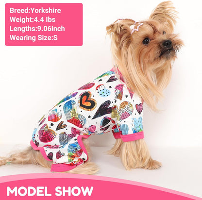 Dog Pajamas Small Sized Dogs Stretchable Summer Dog Clothes Pjs 4 Legs Girl Boy Cute Soft Puppy Outfits Doggie Cat Jammies Jumpsuit Sleeper for Pet (Love Heart, Large)