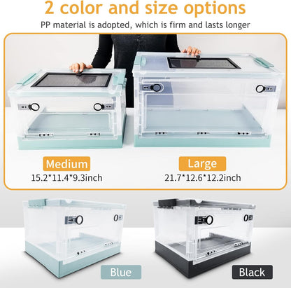 Travel Portable Foldable Terrarium Kits for Reptiles -Heat-Resistant Material, Easy to Move with Wheels, Includes Plant, Feeding Bowl, and Carpet for Snakes, Lizards, Tortoises, and Leopard