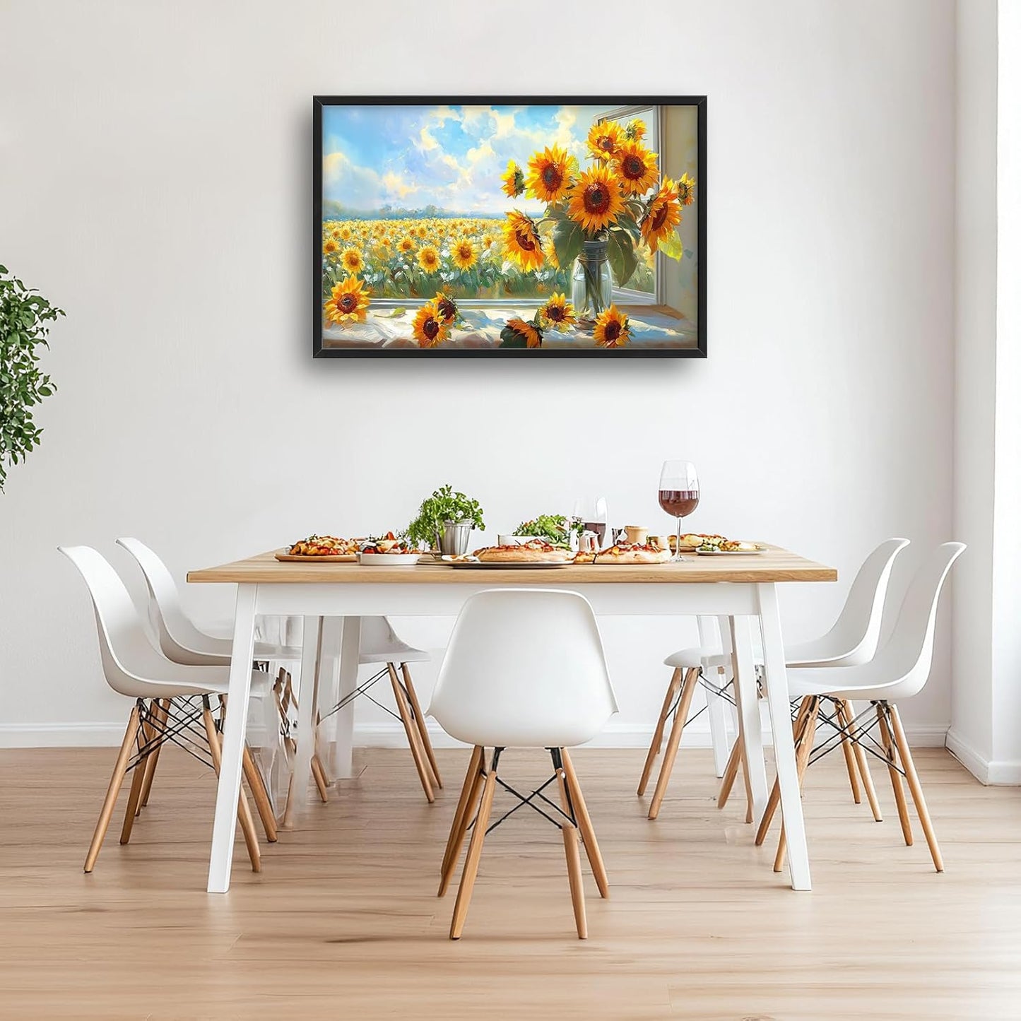 Large Sunflower Wall Art for Living Room, Framed Oversized Flower Field Wall Decor Nature Landscape Canvas Painting Modern Artwork for Living Room Bathroom Bedroom Office Dining Room 36"x24"