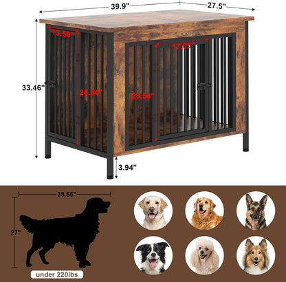 EasyCom 39.96" XL Wooden Large Dog Crate Furniture for Medium and Large Breed, Chew-Resistant Dog Kennel Furniture Indoor with 2 Doors and 3.94" Raised Feet, as TV Stand, End Table, Crate Table