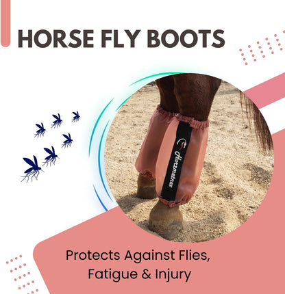 Tear-Resistant Fine Mesh Horse Fly Boots Breathable Fly Boots with Thickened Webbing Hook and Loop Lightweight Summer Leg Protection to Prevent Mosquito & Fly Bites Set of 4 (Pink)