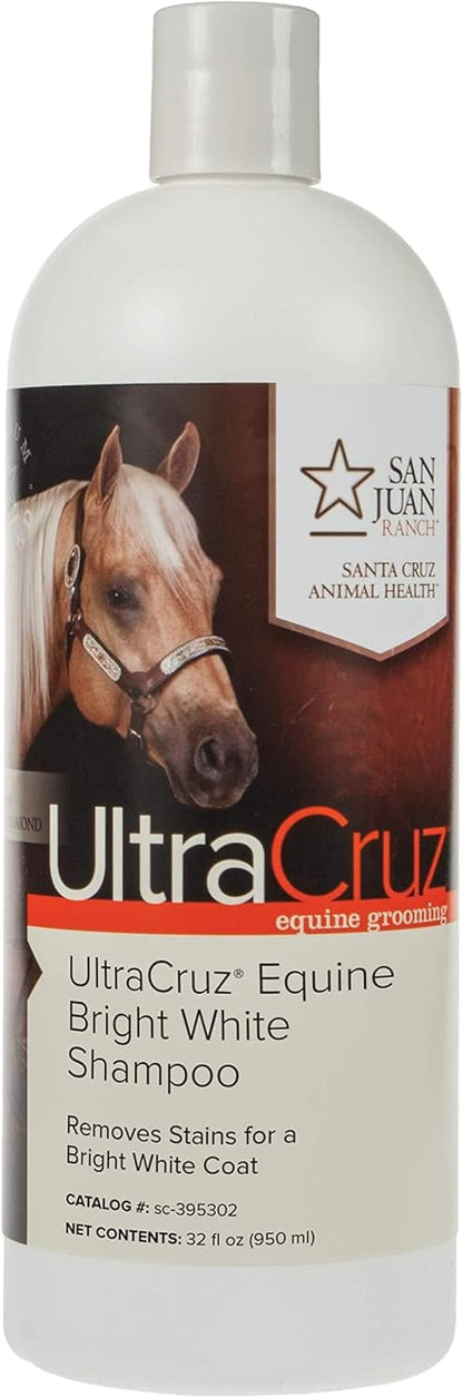 UltraCruz Equine Bright White Horse Shampoo & Conditioner Bundle, 32 oz Each with 16 oz Detangler
