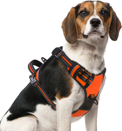 PUPTECK No Pull Dog Harness Medium Sized, Adjustable Reflective Dog Harness with Handle Easy Control, Comfortable Soft Padded Pet Vest Harness for Medium Dogs, Orange M