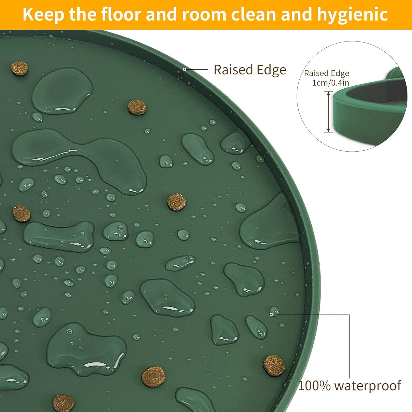 KPWACD Pet Placemat for Dog and Cat, Waterproof Silicone Dogs Feeding Bowl Mat Prevent Food and Water Overflow, High-Lips Puppy Dish Mats Suitable for Small Medium Big Pets, Hunter Green, 24" * 16"