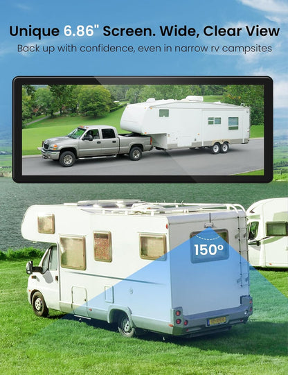 Vehicle Wireless Backup Camera with High Performance 6.86 Inch Touch Monitor 1080P 2 Rear View Cameras with IR Night Vision 4 Channels IP69K Waterproof Reverse Camera for Truck Trailer Camper Tractor
