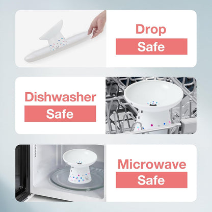 Necoichi Extra Wide Raised Cat Food Bowl, Elevated, Prevent Neck & Whisker Fatigue, Dishwasher and Microwave Safe, No.1 Seller in Japan! (Colorful Dots Limited Edition, Extra Wide Tilted)