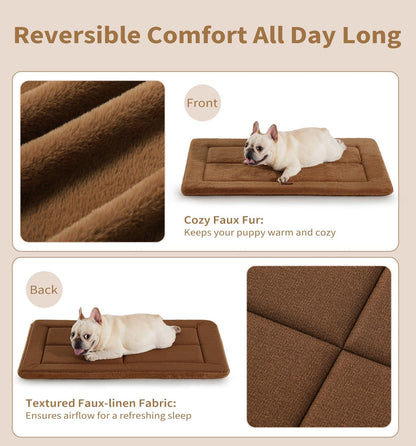 Made4Pets Dog Crate Pad Bed for Medium Large Dogs, Washable & Reversible, Anti-Slip Kennel Mat for Cozy Sleeping, Soft Fluffy Dog Bed for Indoor & Outdoor Use, 35"x23", Brown