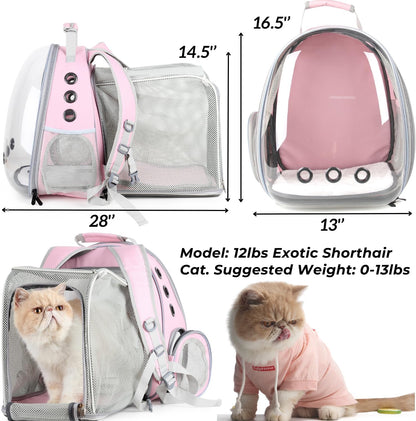 Lollimeow Cat Carrier Backpack, Bubble Expandable Backpack Carrier, Pets and Small Dogs,Airline-Approved, Designed for Travel, Hiking, Walking & Outdoor Use (Square Back Expandable-Pink)