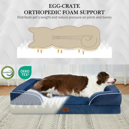 Comfort Expression Large Dog Beds, Waterproof Dog Beds Orthopedic Foam, Dogs Sofa Comfy Pet Beds with Washable Removable Cover & Non-Slip Bottom(Large,Navy Blue)