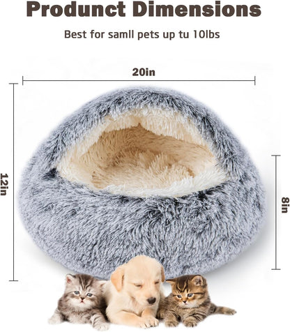 Cat Bed for Indoor Cats, Calming Cozy Cave with Self-Warming Plush, Entire Bed Machine Washable & Anti-Slip Base, Breathable Pet Bed for Small Cats&Dogs All Seasons (Grey, 20 * 20inch)