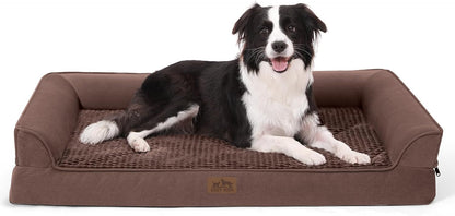Orthopedic Dog Bed for Extra Large Dog, XL Pet Couch for XLarge Dog, Supportive Foam Bolster Sofa with Waterproof Lining Cover, Anti-Slip, Comfort, Washable, 42x30x7.5 in, U Shape, Brown