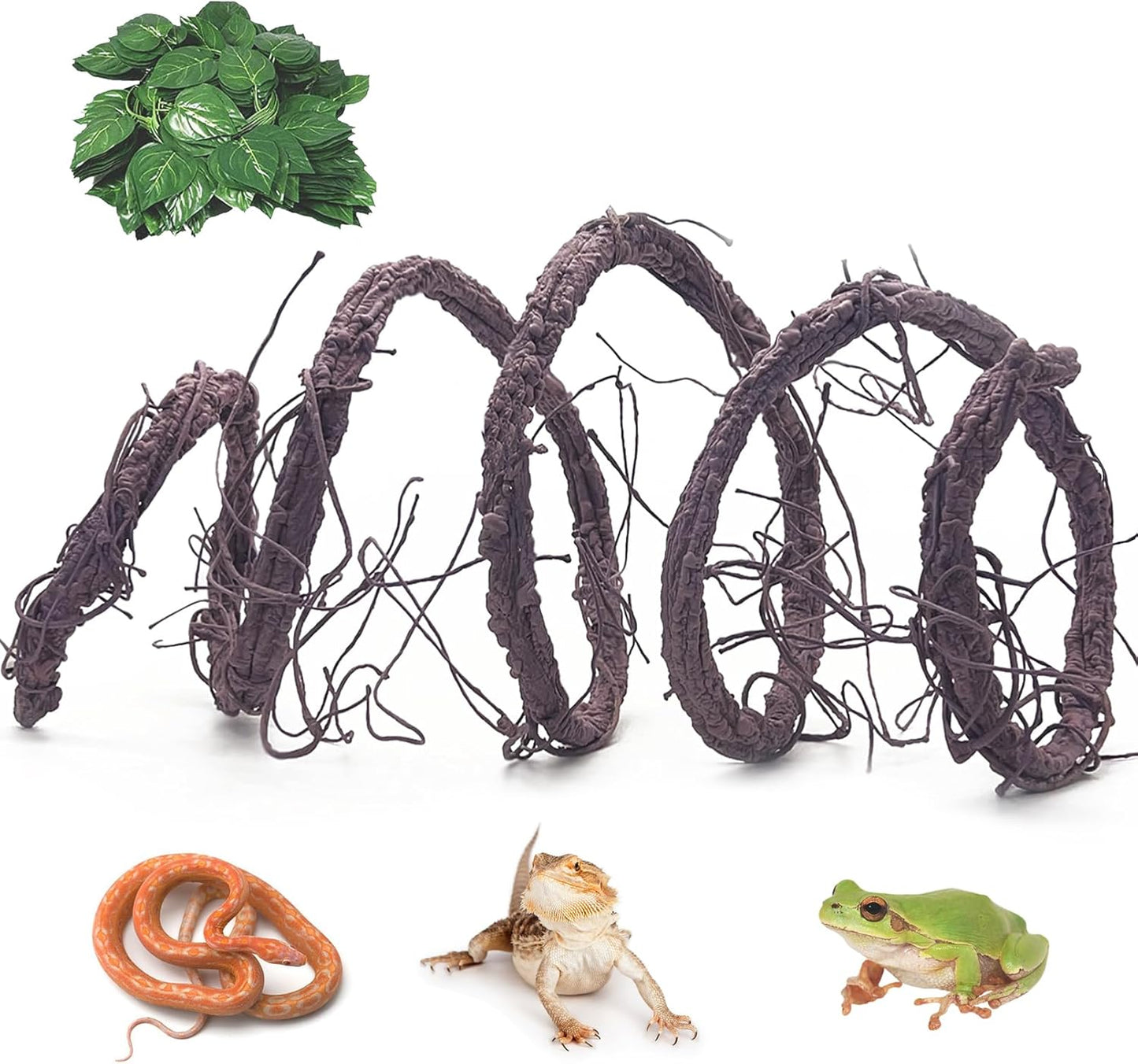 VCEPJH Large Reptile Vines Thick Terrarium Plants 118 Inches Long Flexible Climbing Branch Snake Tank Accessories Greenery Habitat Decor for Bearded Dragon Chameleon Gecko Frog Lizard (L)