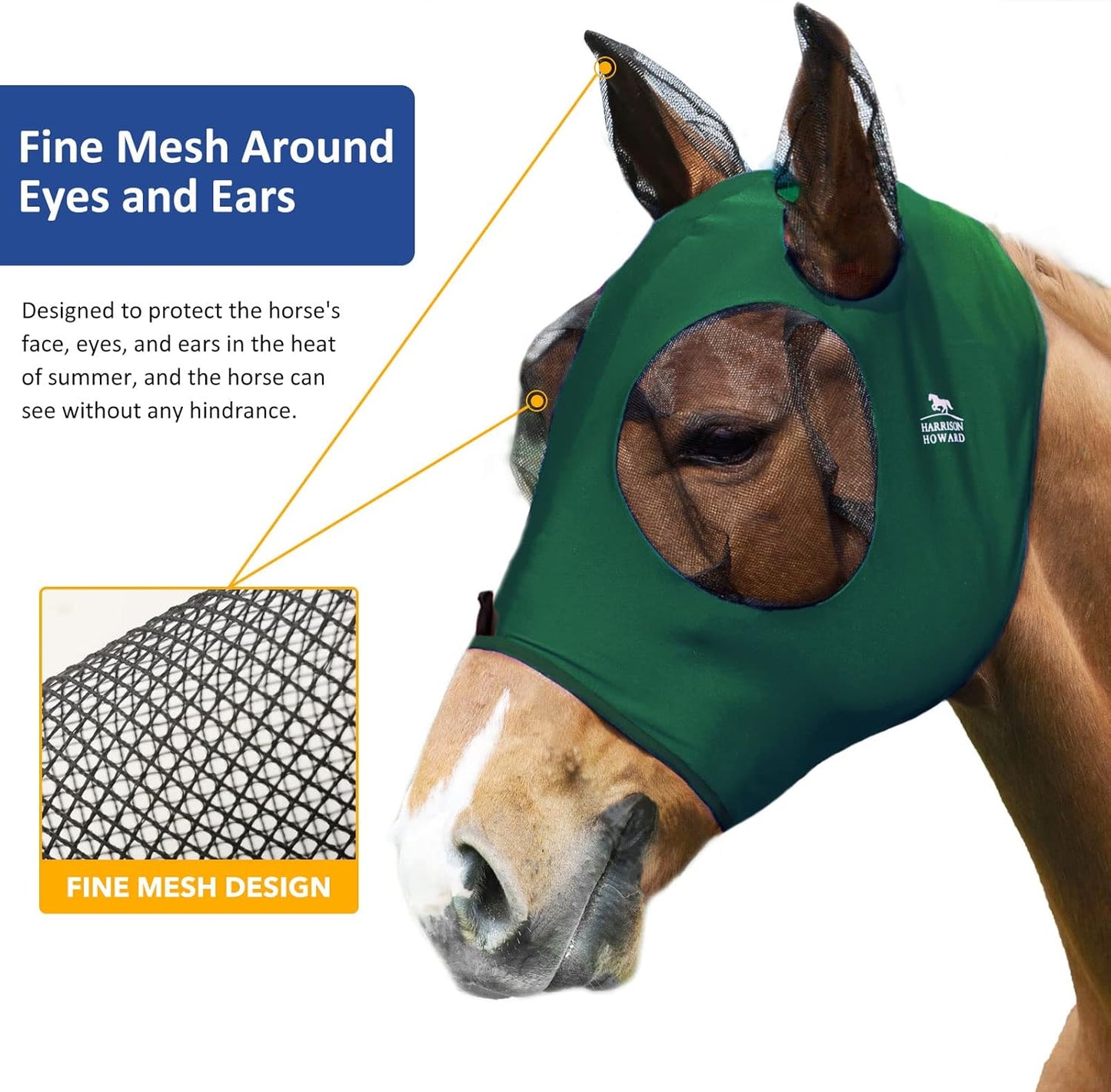 Harrison Howard Super Comfort Stretchy Fly Mask Large Eye Space with UV Protection Soft on Skin with Breathability Deep Green M Cob