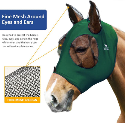 Harrison Howard Super Comfort Stretchy Fly Mask Large Eye Space with UV Protection Soft on Skin with Breathability Deep Green Extra Full Size