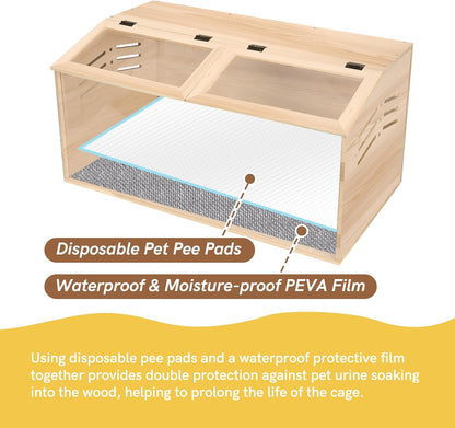 Snowtaros Wooden Hamster Cage, Large Hamster Cages and Habitats Chewproof, with 2 Openable Acrylic Top, Small Animal Cage for Mouse Gerbil Quail Dwarf Syrian Hamsters (31.5" L*15.7" W*15.7" H)